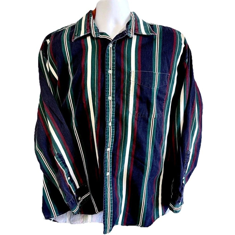 Salmon River Traders‎ Striped Button Down Shirt Men's L Multi Color Long Sleeve